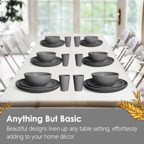 Teivio 32-Piece Plates and Bowls Sets for 8, Gray Matte Dinnerware Sets - Image 6