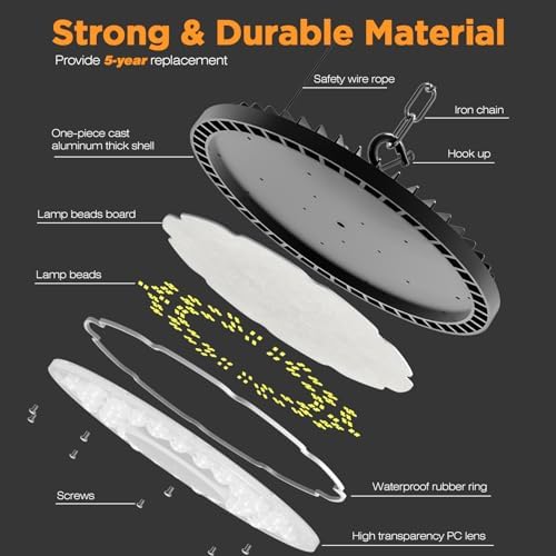 320W UFO High Bay LED Shop Lights, 2 Pack 45000LM Garage Lights - Image 5