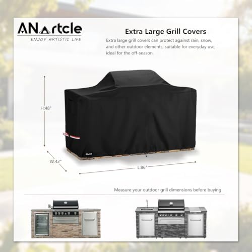 ANartcle Waterproof Extra Large Grill Cover for 86 Inch Island with Center Grill Head,600D Heavy Duty Waterproof All Weather Outdoorbar Island Kitchen Covers,Black - Image 2
