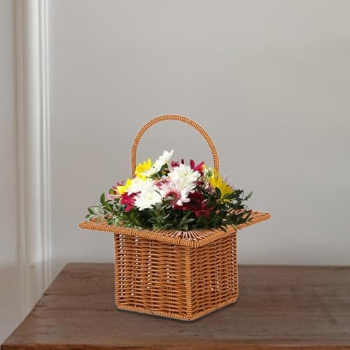 Storage Basket Organizer for Dining Table with Handle Multifunctional Picnic Basket, Brown Square - Image 4