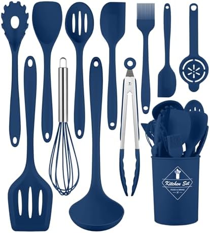 Blue Kitchen Utensils Set-12 Pieces Silicone Cooking Utensils Set by Pranski