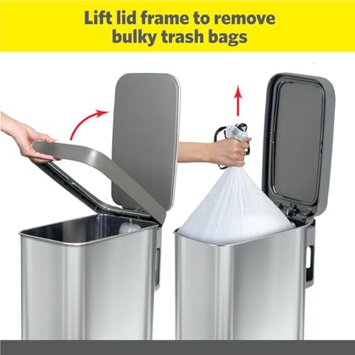 Glad Slim Trash Can with Clorox Odor Protection - Narrow Kitchen Garbage Bin with Soft Close Lid, Step On Foot Pedal and Waste Bag Roll Holder, All Stainless, 12 Gallon/45 Liter - Image 3