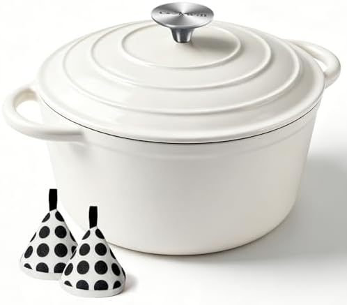 6 Quart Enameled Cast Iron Dutch Oven with Lid, Heavy Duty Cast Iron Pot for Braising, Stews, Roasting, Soup, Casseroles & Bread Baking, Nonstick Enamel Interior, Oven Safe to 500°F by COOKWINCastIron