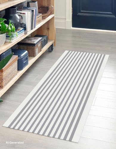 IOHOUZE 2x4.3 Striped Outdoor Door Mat, Washable Porch Rug, Grey White - Image 2
