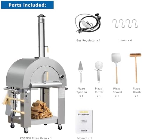 KOSTCH 32.5 inch Wood Fired and Propane Gas Pizza Oven for Outdoor Kitchen in Stainless Steel, Large Pizza Oven for Outside, Yard and Party (Stainless Steel) - Image 6