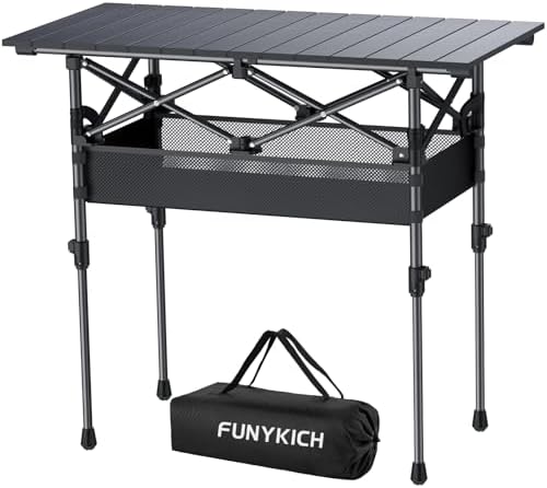 Folding Camping Table(L32.3''xW15.7''), 2 Adjustable Heights 17.3''/27.6'' by FUNYKICH