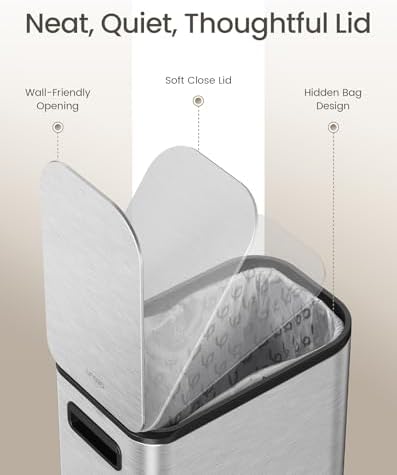 Cesun Small Bathroom Trash Can with Lid Soft Close & Pedal, 1.3 Gal, Silver - Image 4