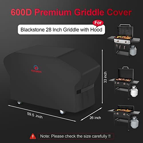 Comnova Griddle Cover for Blackstone 28 Inch With Hood - 600D Heavy Duty Waterproof Flat Top Grill Cover for Pro Series, BBQ Cover for Models 1883, 1924 and More - Image 2