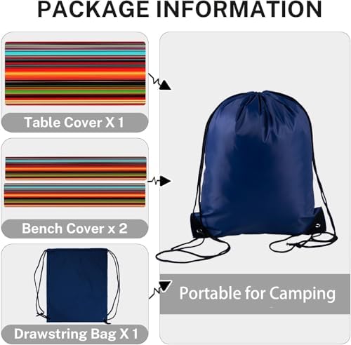 CAPSCEOLL Picnic Table Cover with Bench Covers 8ft - Colorful Stripes - Image 4