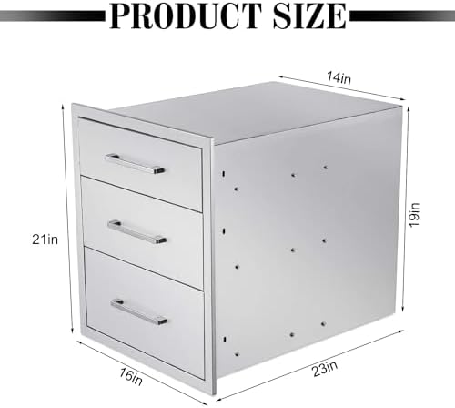 Outdoor Kitchen Drawers,Stainless Steel BBQ Drawer 3-Drawer, 16" W x 21" H x 23" D Flush Mount Triple Access Drawer for Outdoor Kitchen,BBQ Island - Image 2
