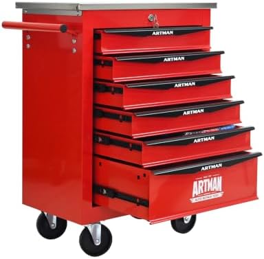 6-Drawer Heavy-Duty Rolling Tool Chest with Wheels & Steel Roof, Lockable Tool Chest Storage Cabinet for Garage, Workshop, Warehouse, and Repair Shop by Unknown