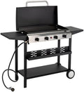ROVSUN 4 Burner Portable Propane Griddle with Ignition, 40000 BTU Freestanding Flat Top Gas Grill with Enameled Tray, Lid, Side Shelves & Regulator for Outdoor Cooking Camping BBQ by ROVSUN