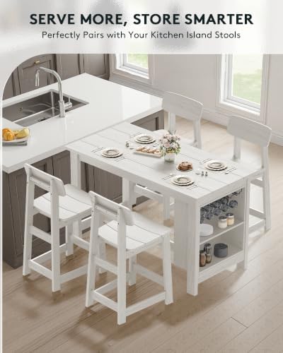 SERWALL Outdoor HDPE Counter-Height Bar Table with Storage Rack, White - Image 6