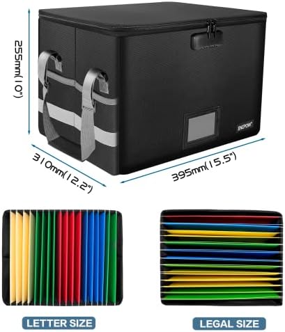 ENGPOW File Box with Lock,Fireproof Document Box with Zipper＆Pockets,Collapsible File Organizer Filing Storage Cabinet with Handle,Portable Home Office Safe for Hanging Letter/Legal Folder,Black - Image 5
