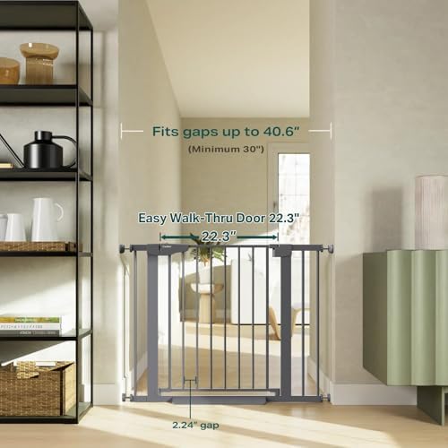 Cumbor 30-40.6 in Baby Gate for Stairs and Doorways, Dog Gate Cool Gray - Image 2