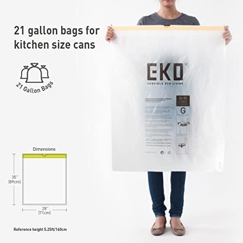 EKO 21 Gallon / 50-90 Liter, Drawstring Trash Bags, Extra-Strong Unscented Garbage Bags, Easy-Dispense Roll for Kitchen & Household Use, Code G, White 60 Count (Pack of 4) - Image 5