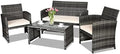 Goplus 4-Piece Rattan Patio Furniture Set, Outdoor Wicker Conversation Sofa with Weather Resistant Cushions and Tempered Glass Tabletop for Lawn Backyard Pool Garden (Beige) by Goplus