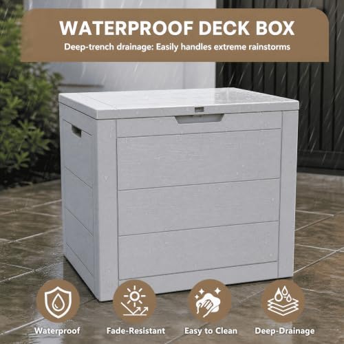35 Gallon Outdoor Storage Box Waterproof, Deck Boxes Outdoor, Grey - Image 2