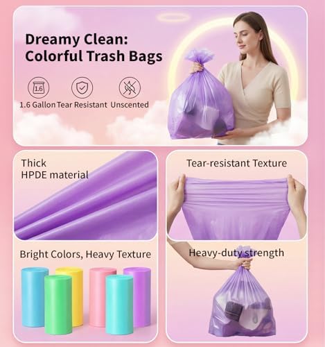 Mini Trash Bags 1.6 Gallon Unscented, 0.82 Mil, Colored,300 Count - Image 4