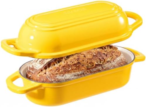Oval Dutch Oven for Bread Baking,11.3x5 Enameled Cast Iron Bread Pan,Yellow by RYEDE