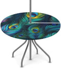 Fitted Round Tablecloth with Umbrella Hole and Zipper Peacock Outdoor Elastic Table Cloth 45"-56" Oil-Proof Waterproof Peacock Feather Patio Table Cover for Picnic Party by GzLeyigouHomeKitchen