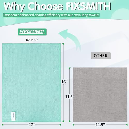 FIXSMITH Turquoise Microfiber Cleaning Cloth -Pack of 8, Highly Absorbent Cleaning Rags, 16"X12" All Purpose Cleaning Towels for Housekeeping, Kitchen, Car, Lint Free and Reusable Microfiber Towels - Image 3