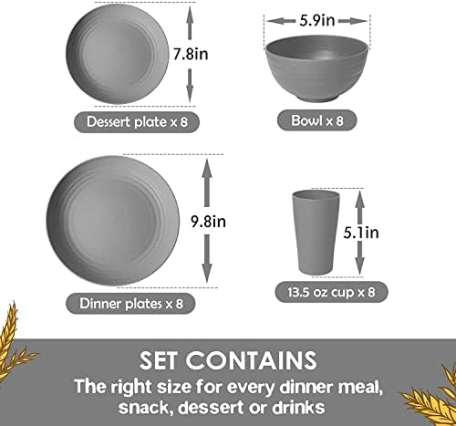 Teivio 32-Piece Plates and Bowls Sets for 8, Gray Kitchen Dinnerware Sets - Image 2