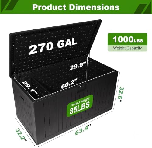 270 Gallon Outdoor Storage Box, Waterproof Extra Large Resin Deck Box with Lockable Lid for Patio, Pool Equipment, and Cushions, Black - Image 2