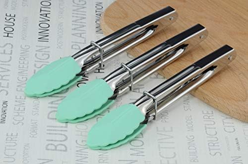 HINMAY 7" Stainless Steel Food Tongs with Silicone Tips, Set of 3 (Mint) - Image 3