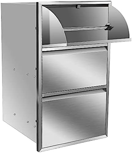 Pull Out Trash Drawer, Lower Sliding Rails Stainless Steel Roll Out Trash Bin Pull Out Tray With Handle For Outdoor Kitchen BBQ Island Grill Station,Three Drawers by OLIPIC