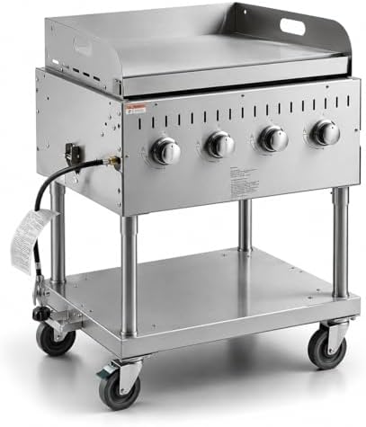 Stainless Steel Liquid Propane Outdoor Grill Silver With Lid Spark Ignition Removable Grease Tray Commercial Catering 30" With Griddle by GLOWNARY
