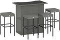 Outsunny 5 Piece Wicker Outdoor Bar Set with Glass Table Top Dark Gray by Outsunny