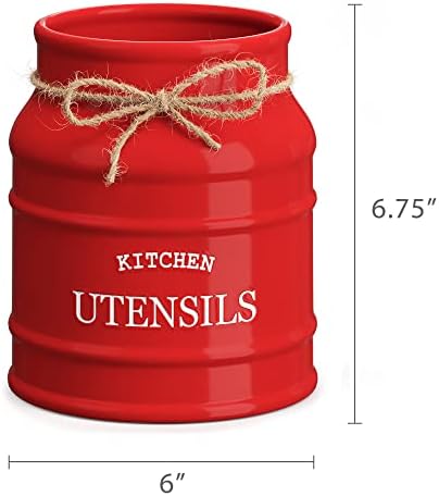 Barnyard Designs Ceramic Kitchen Utensil Holder Countertop 6.75″ (Red) - Image 7