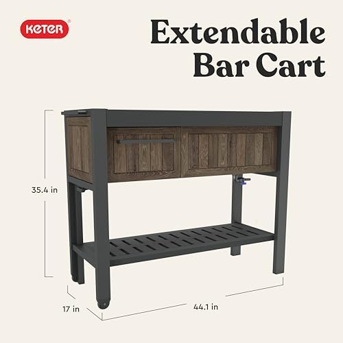 Keter Extendable Outdoor Bar Cart with Hidden Cooler, Storage Drawers & Prep Surface – Mobile Patio Serving Station with Drainage Kit & Hidden Wheels for Backyard, Garden & Poolside Entertaining - Image 2