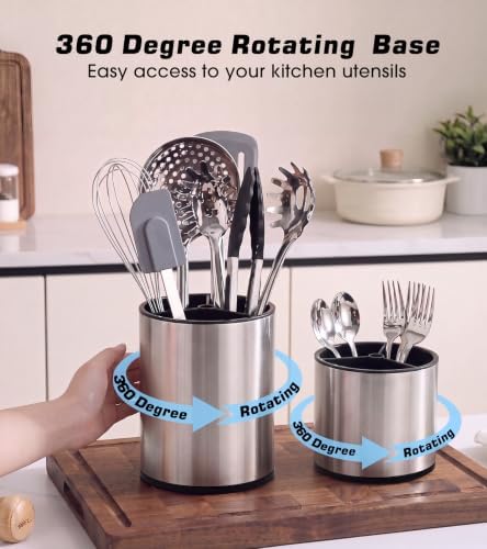 360°Rotating Kitchen Utensil Holder, 8"+5.5" Utensil Crocks for Countertop - Image 3