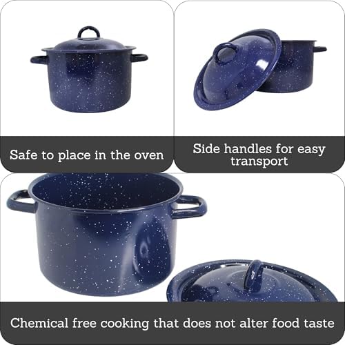 IMUSA USA C20666-1062810W Speckled Enamel Stock Pot with Lid, 4 Quart, Blue - Image 2