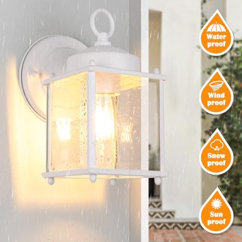 MATAMEYE Outdoor Wall Lantern, Exterior White Waterproof Wall Sconce Lighting Fixtures, Front Door Wall Lights with Clear Beveled Glass Shade, 2 Pack - Image 3