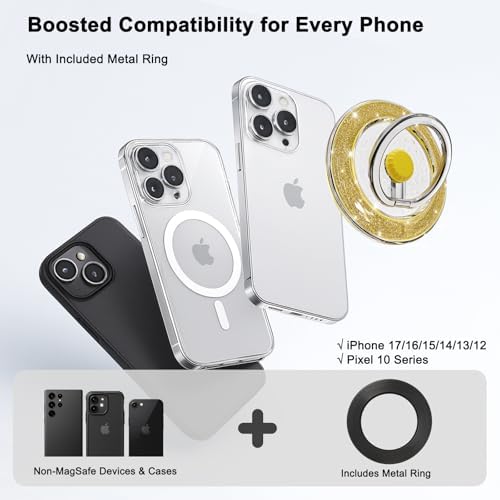 Magnetic Phone Ring Holder for MagSafe, Glitter, Yellow-Gold - Image 2
