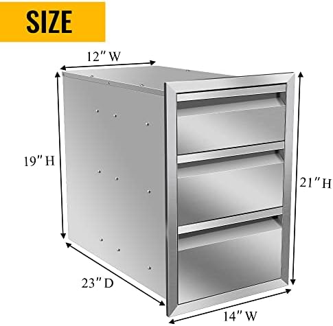 Outdoor Kitchen Drawers Stainless Steel 14W X 21H X 23D Inch, Flush Mount Triple BBQ Island Drawers with Hidden Handle for Outdoor Kitchens, Patio or Grill Station - Image 2