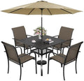 Incbruce 6-Piece Patio Furniture Set with Brown Umbrella, Patio Table and Chairs Set of 4 Textilene Chairs and Square Table with Umbrella Hole for Garden, Deck and Backyard (Brown) by Incbruce