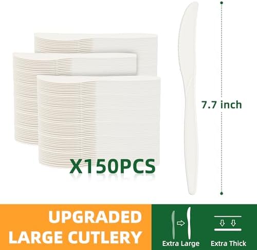 150 pcs 100% Compostable Knives, 7 Inch Disposable Cornstarch Knives - Image 2