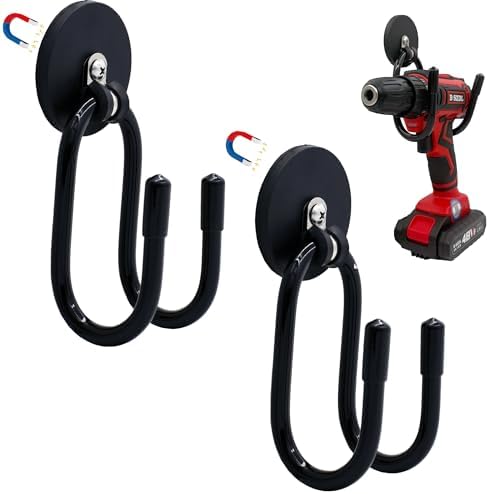 YYST Magnetic Power Drill Tool Organizer Holder,Magnetic Tool Holders,Garage Tool Storage Rack,2″ Opening Heavy Duty Large Garage Magnet Utility Hooks - No Power Drill –W Style (2) by YYST