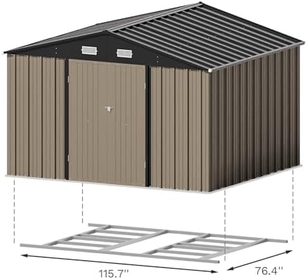 Patiowell 10x8 FT Outdoor Storage Shed with Floor Frame, Brown - Image 7