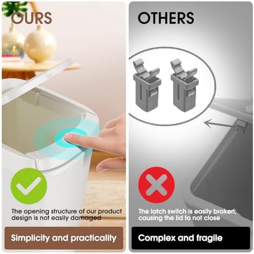 CEROELDA 3 Pack Bathroom Trash Can with Lid, 10L/2.6 Gal Small Garbage Can with Press Top Lid, Slim Plastic Waste Basket for Toilet, Office, Bedroom (White, 3 Pack) - Image 3
