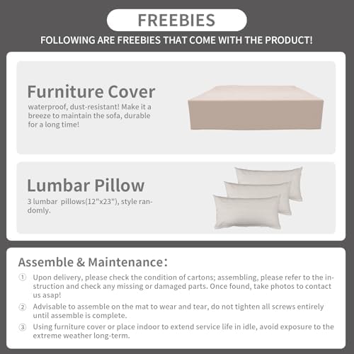 Rattaner 10 Pieces Outdoor Sectional All-Weather Wicker Patio Furniture Set Patio Sectional and Steel Fire Table and Glass Patio Table Non-Slip Cushions and Waterproof Covers, Beige - Image 7