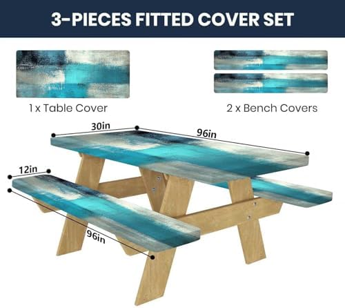 CAPSCEOLL Fitted Picnic Table Cover with Bench Covers 8ft - Blue White - Image 2