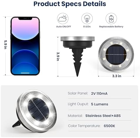 SOLPEX 10 Pack Solar Ground Lights Outdoor, Backyard Decor Cool White - Image 5
