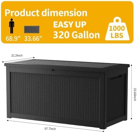 Outdoor Storage Box, 320 Gallon Waterproof Deck Box, Dual Gas-Spring Ultimate Resin Organizer for King Cushions, Heavy-Duty Lockable Estate Storage Bench, Backyard BBQ, Black - Image 3