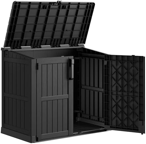 36 Cu Ft Horizontal Resin Storage Shed, Weatherproof Outdoor Storage Cabinet with Dual Lock Door, Fits Small Trash Cans, Generators, & Garden Tools, Matte Black by WTFGO