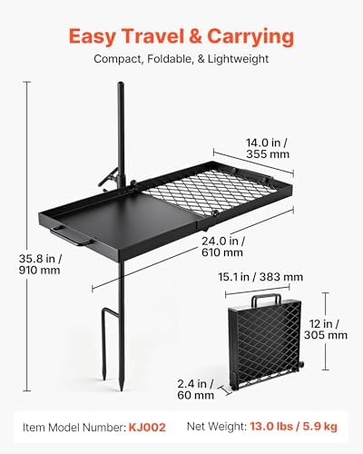 VEVOR Heavy Duty Swivel Campfire Grill, 24" Camping Grill Grate & Griddle - Image 2